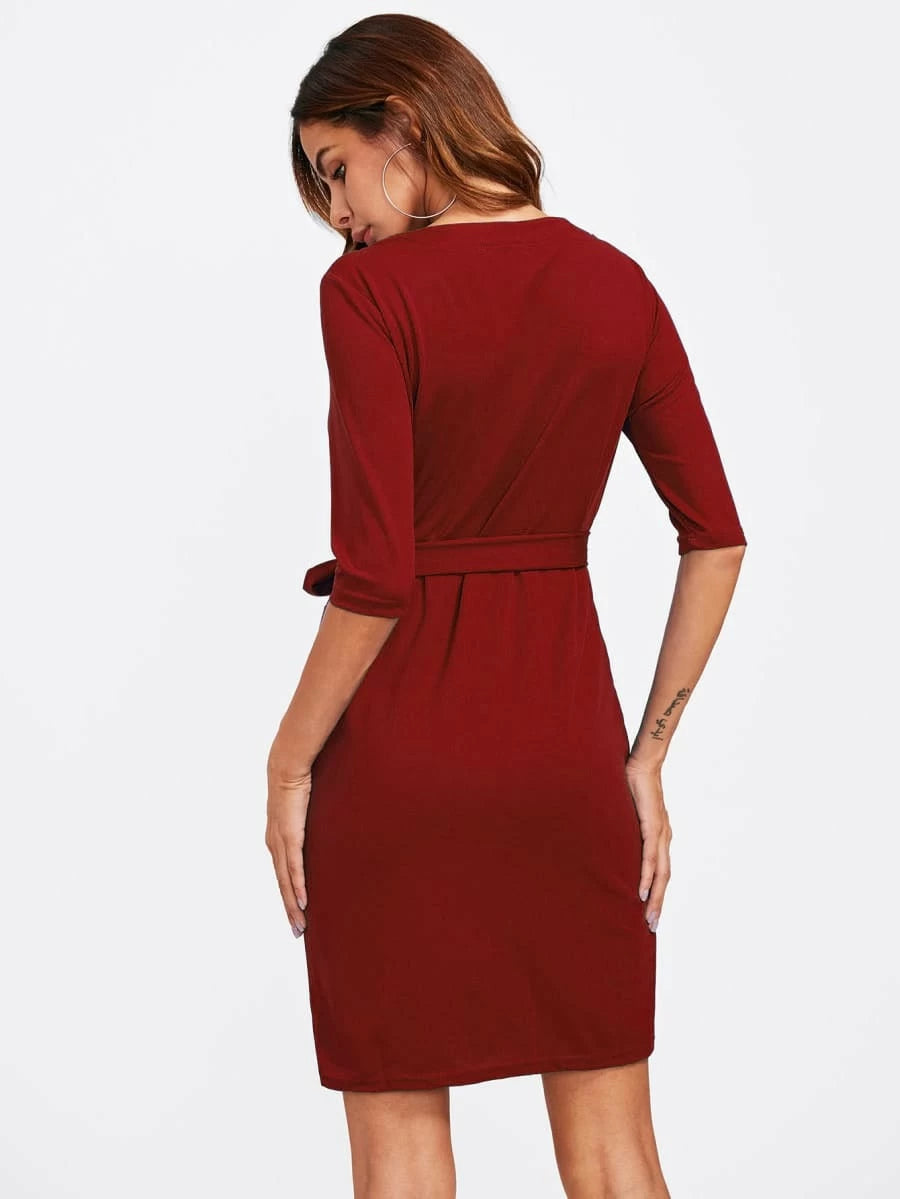 Hidden Pocket Side Self Tie Dress Periwinkley Shop