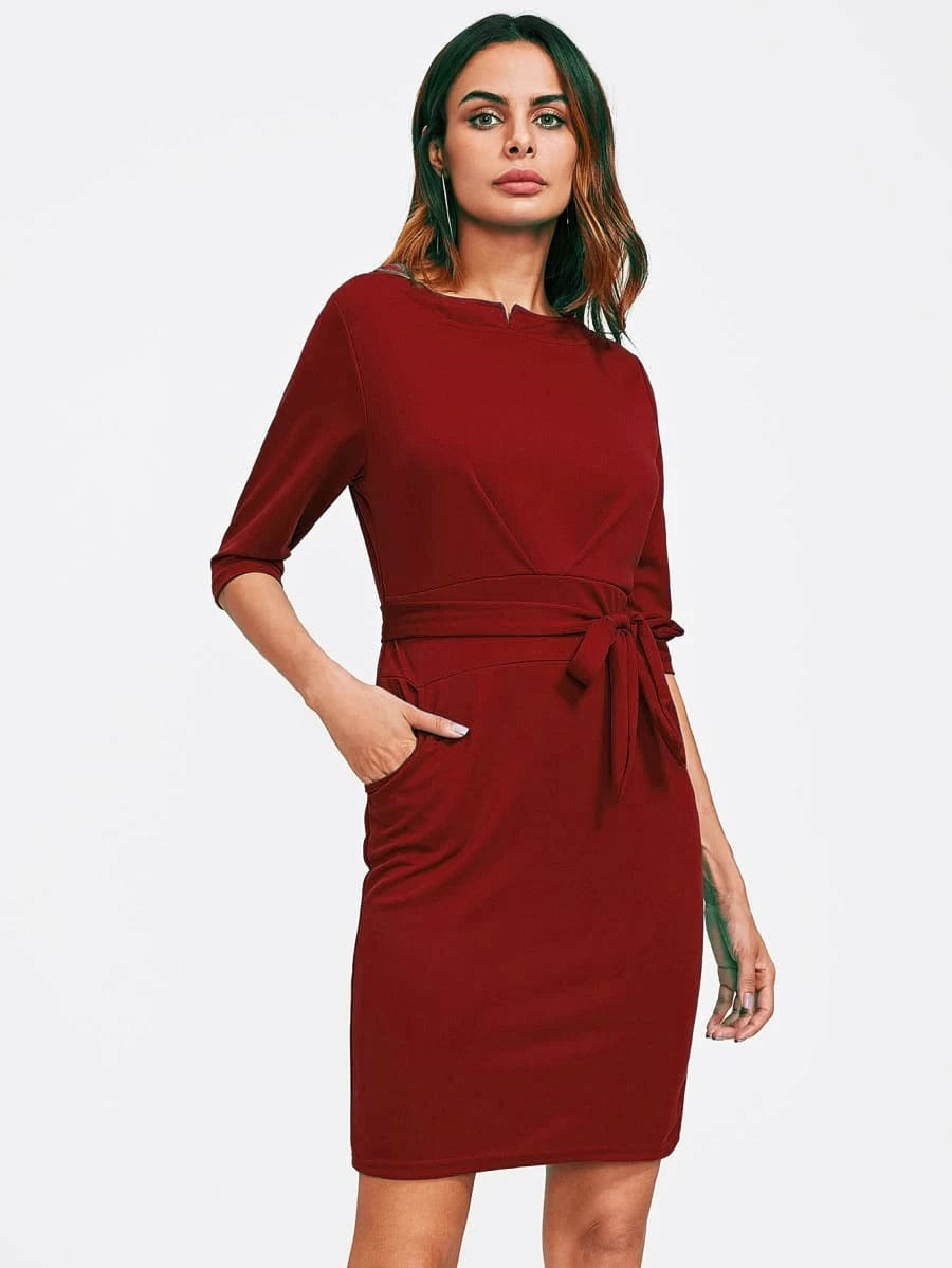Hidden Pocket Side Self Tie Dress Periwinkley Shop