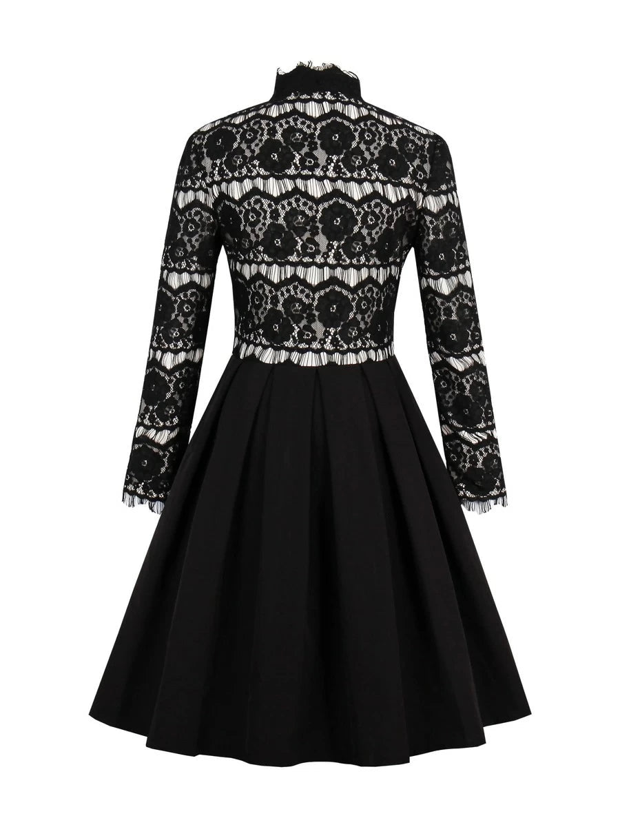 Eyelash Lace Panel Zip Up Flare Dress Periwinkley Shop