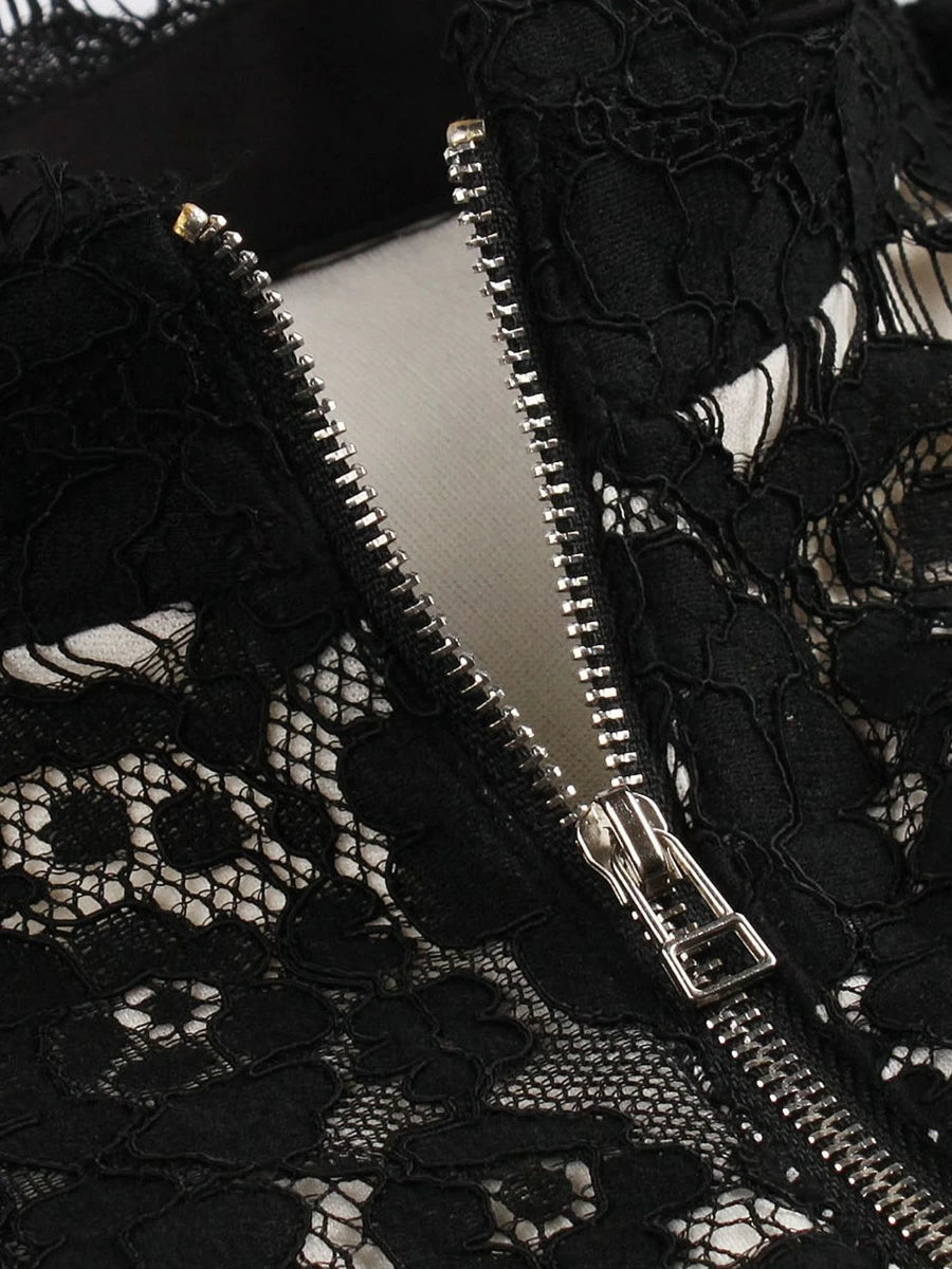 Eyelash Lace Panel Zip Up Flare Dress Periwinkley Shop