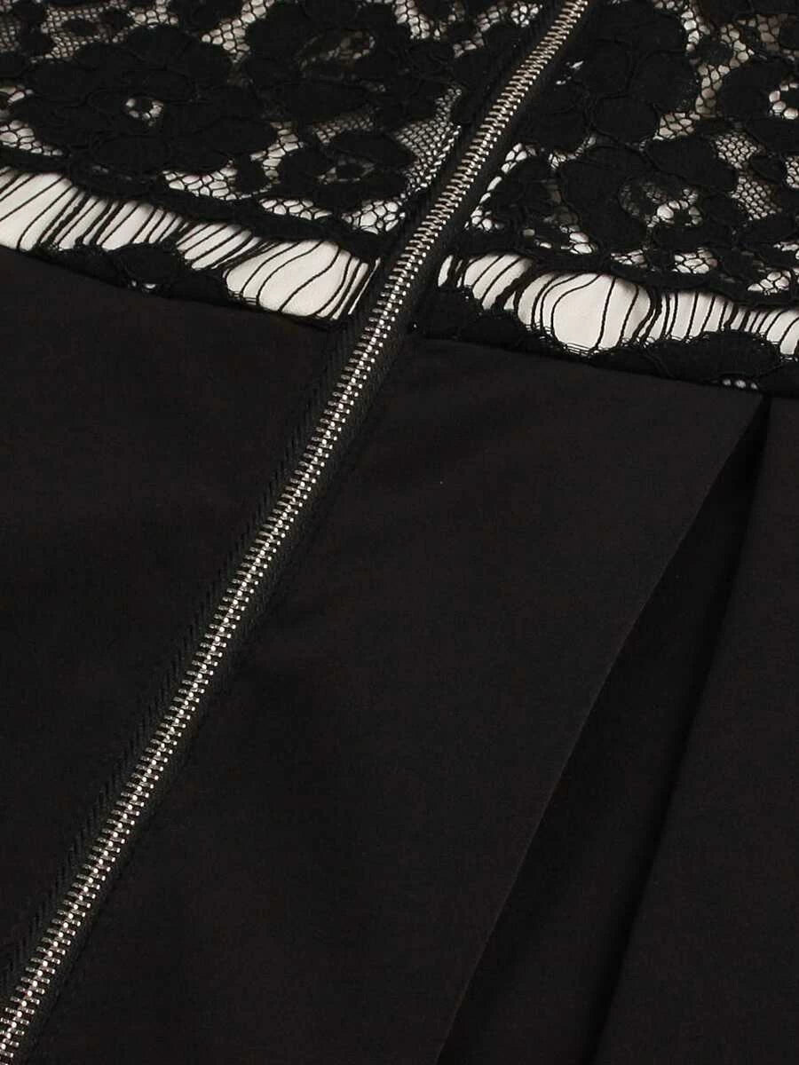 Eyelash Lace Panel Zip Up Flare Dress Periwinkley Shop
