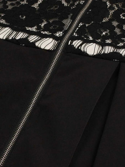 Eyelash Lace Panel Zip Up Flare Dress Periwinkley Shop