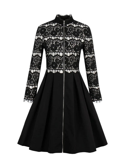 Eyelash Lace Panel Zip Up Flare Dress Periwinkley Shop