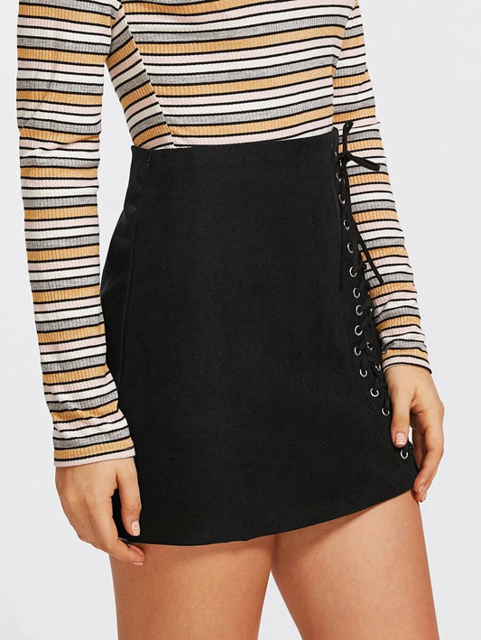 Grommet Lace Up Detail Skirt Periwinkley Shop