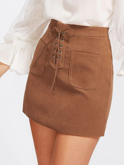 Grommet Lace Up Dual Pocket Skirt Periwinkley Shop