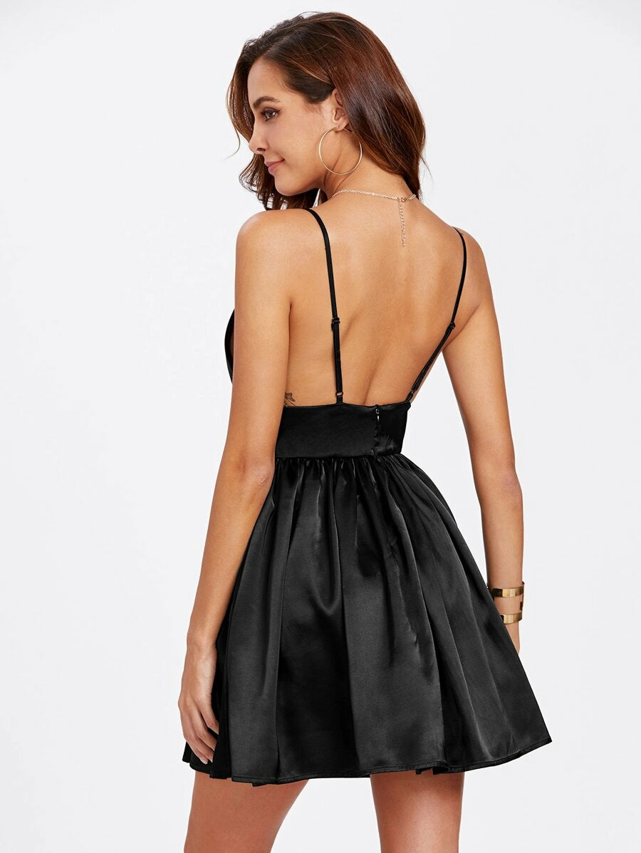 Plunge Satin Skater Cami Dress Periwinkley Shop