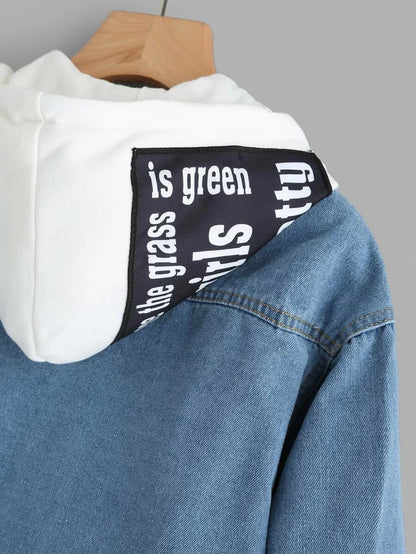 2 In 1 Ribbed Knit Trim Hooded Denim Jacket Periwinkley Shop