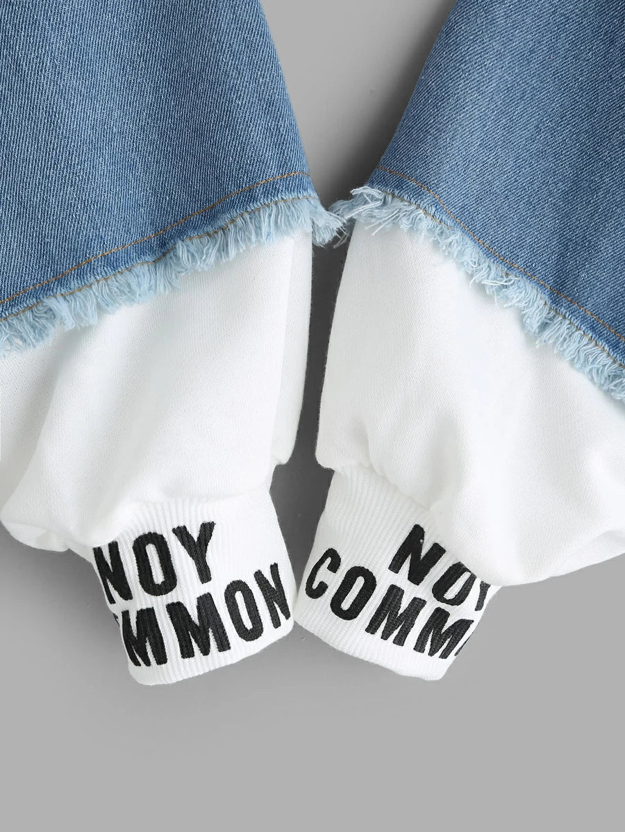 2 In 1 Ribbed Knit Trim Hooded Denim Jacket Periwinkley Shop