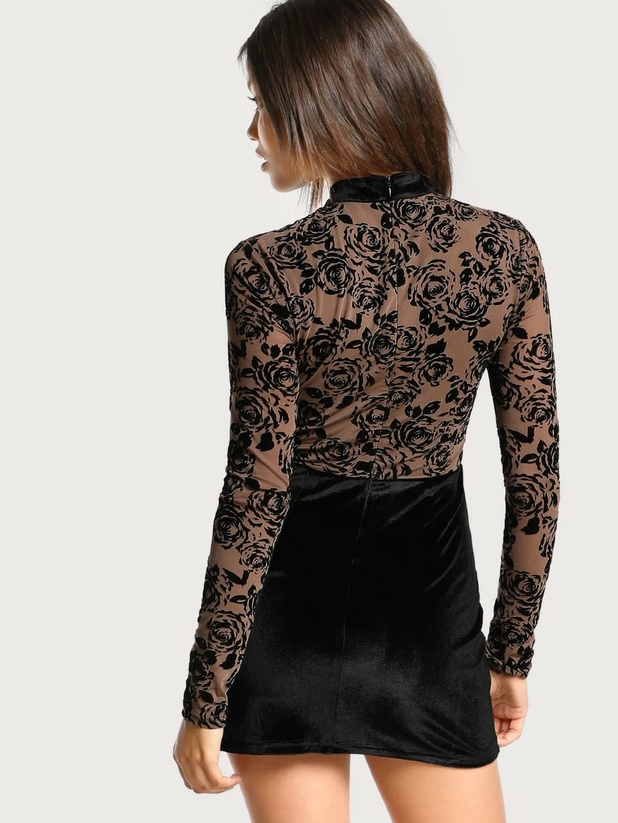 Flock Mesh Bodice Combo Dress Periwinkley Shop