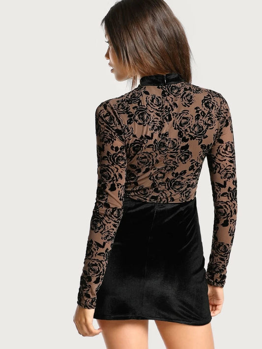 Flock Mesh Bodice Combo Dress Periwinkley Shop