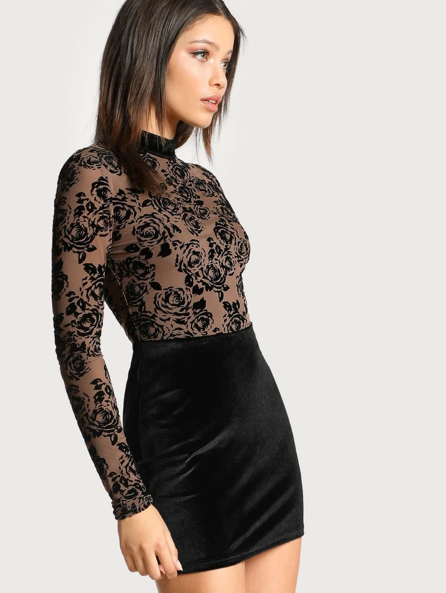 Flock Mesh Bodice Combo Dress Periwinkley Shop