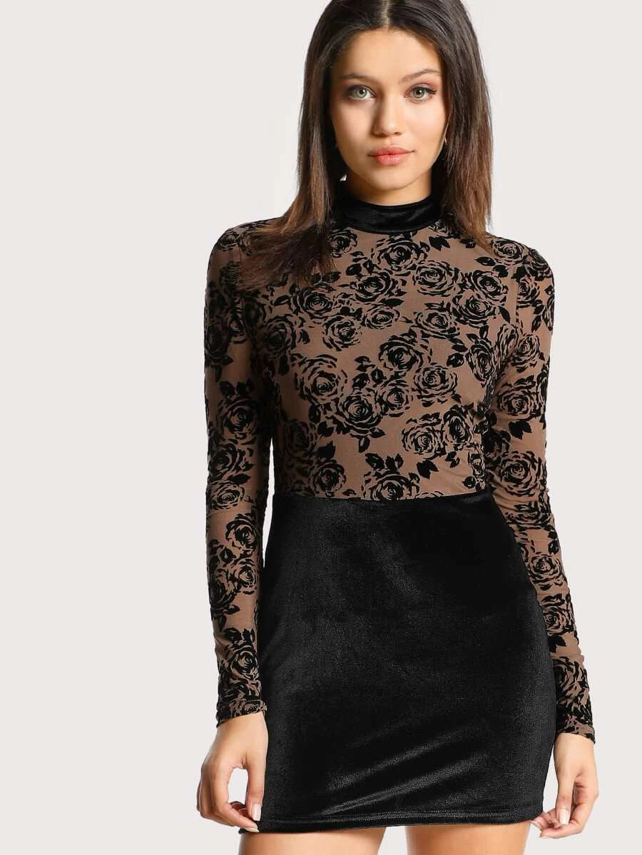Flock Mesh Bodice Combo Dress Periwinkley Shop