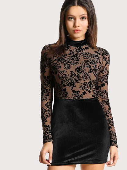 Flock Mesh Bodice Combo Dress Periwinkley Shop