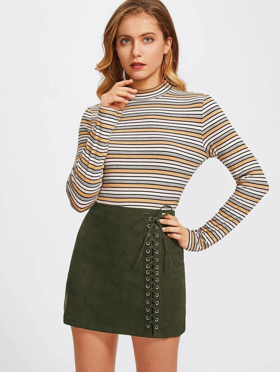 Grommet Lace Up Detail Skirt Periwinkley Shop