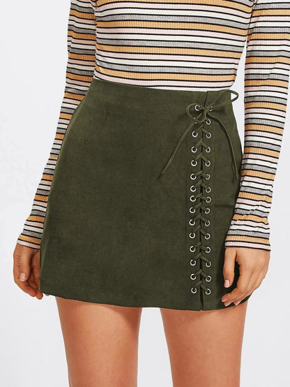 Grommet Lace Up Detail Skirt Periwinkley Shop