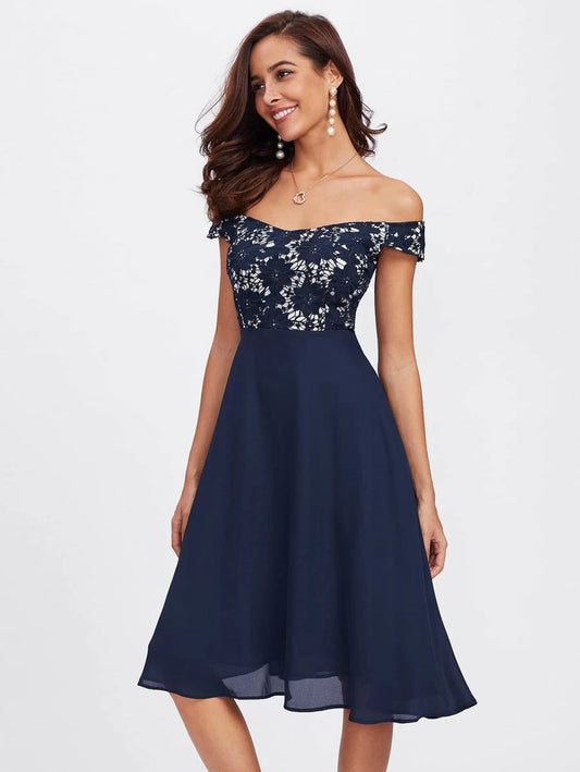 Guipure Lace Bodice Bardot Dress Periwinkley Shop