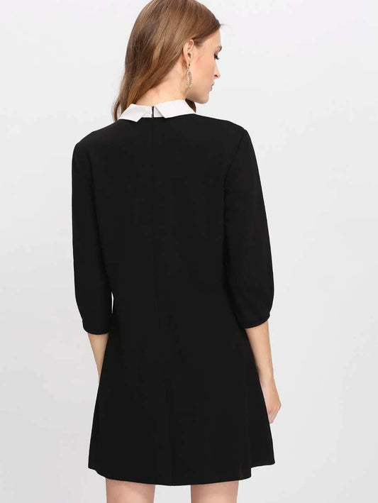 Contrast Collar Tie Neck Pocket Patch Dress Periwinkley Shop