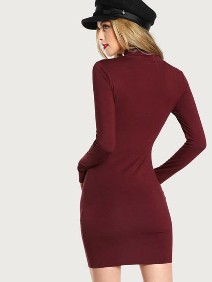 Turtle Neck Form Fitting Solid Dress Periwinkley Shop