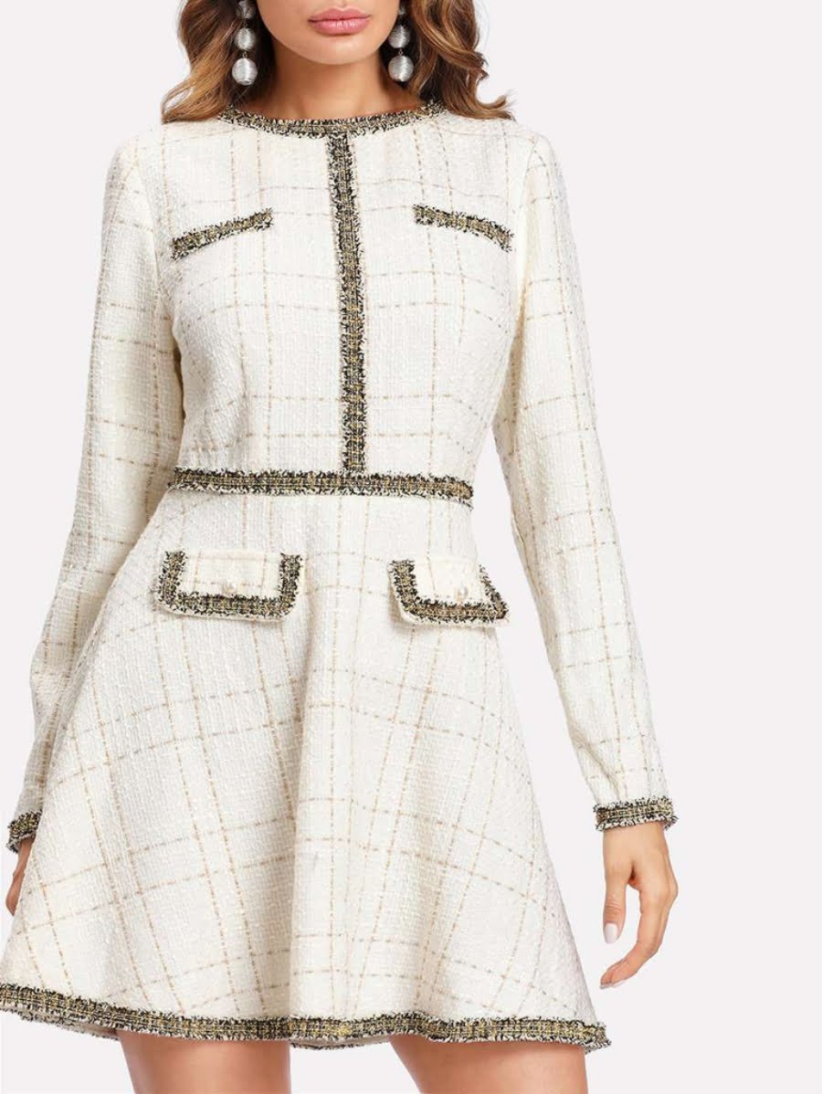 Fringe And Pearl Embellished Tweed Dress Periwinkley Shop