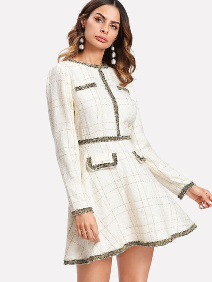 Fringe And Pearl Embellished Tweed Dress Periwinkley Shop