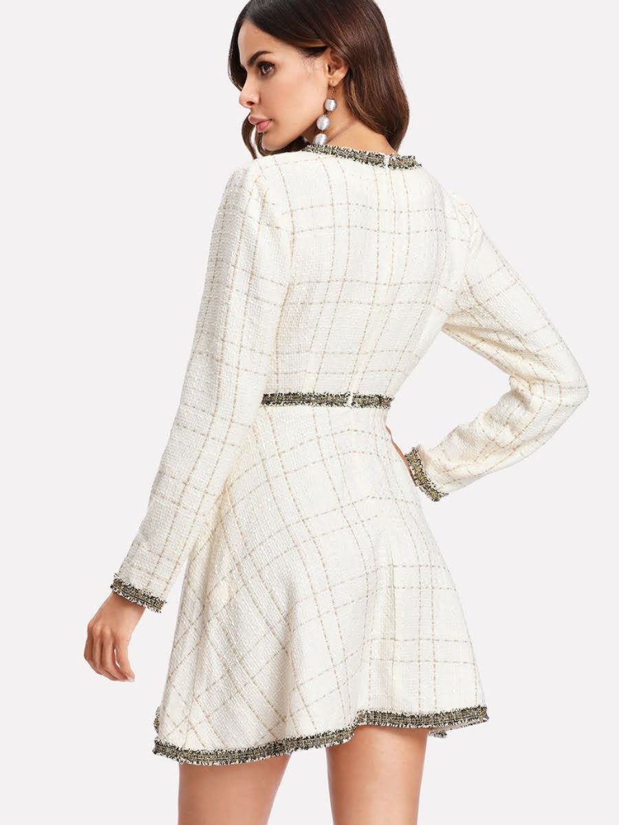 Fringe And Pearl Embellished Tweed Dress Periwinkley Shop