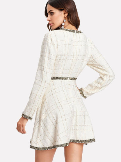 Fringe And Pearl Embellished Tweed Dress Periwinkley Shop