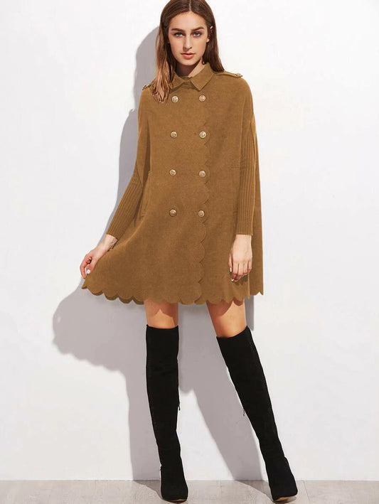 Double Breasted Scallop Edge Cape Coat Periwinkley Shop