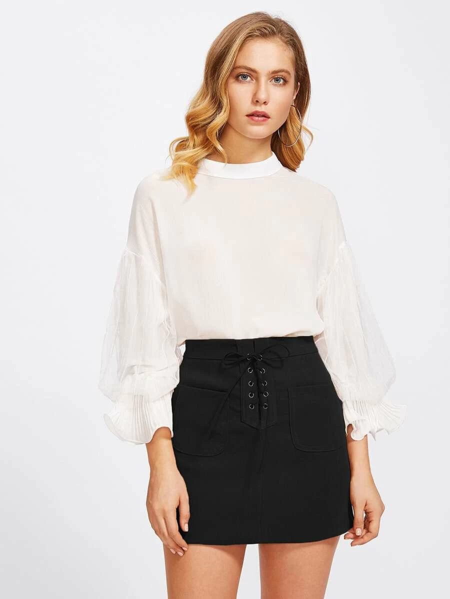 Grommet Lace Up Dual Pocket Skirt Periwinkley Shop
