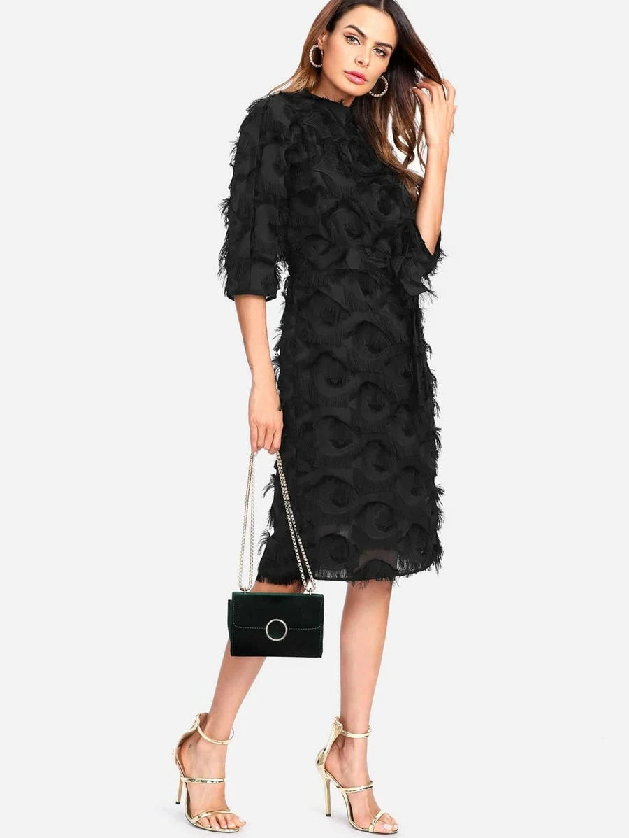 Layered Fringe Detail Pencil Dress Periwinkley Shop
