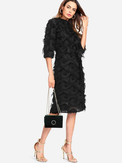 Layered Fringe Detail Pencil Dress Periwinkley Shop