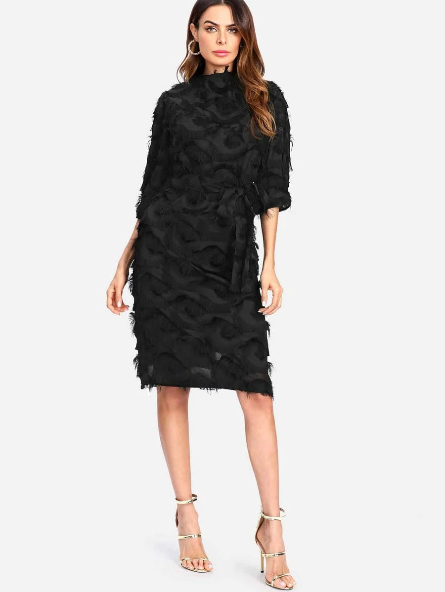 Layered Fringe Detail Pencil Dress Periwinkley Shop