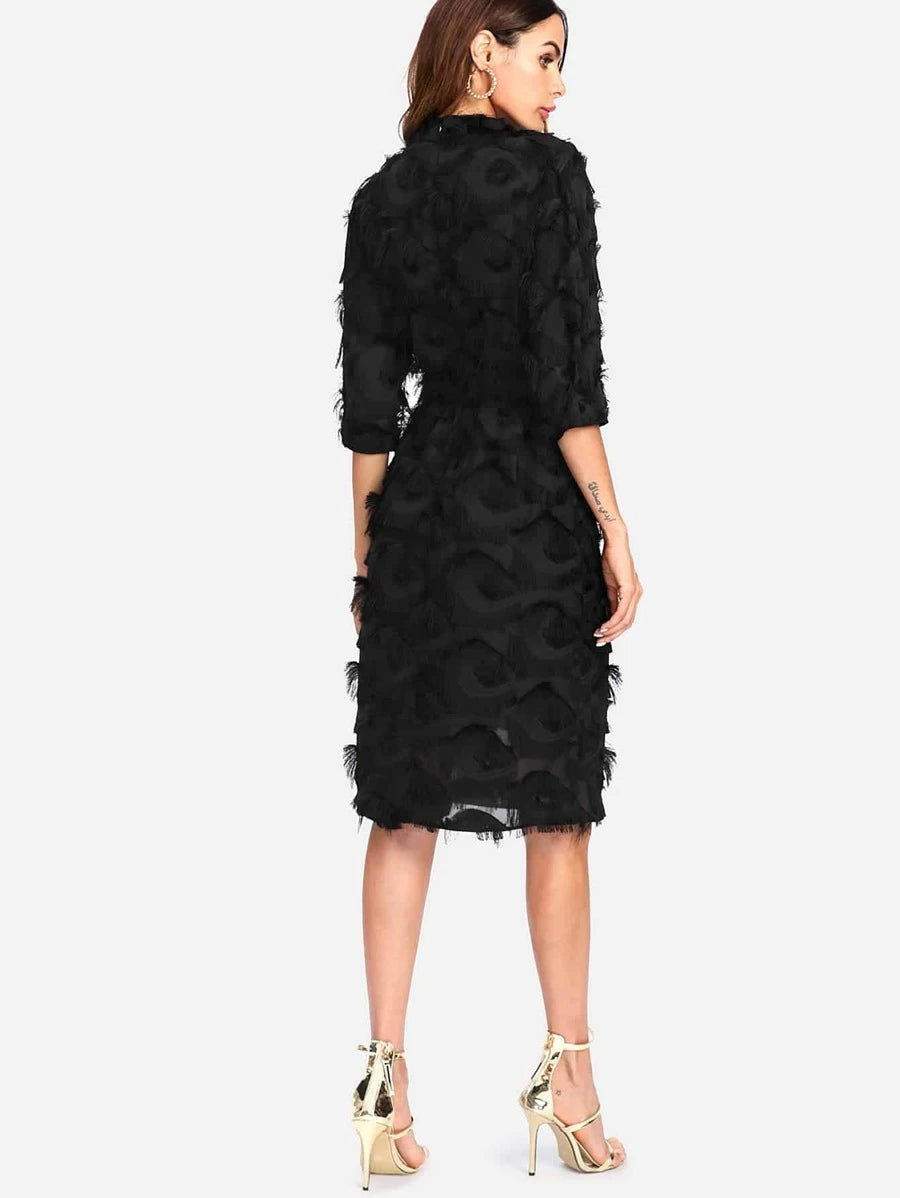 Layered Fringe Detail Pencil Dress Periwinkley Shop