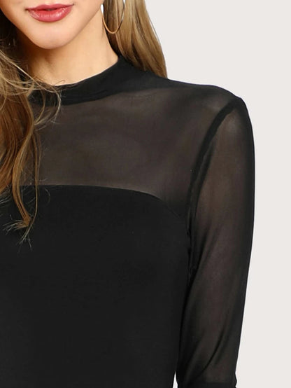 Mock Neck Mesh Panel Midi Dress Periwinkley Shop