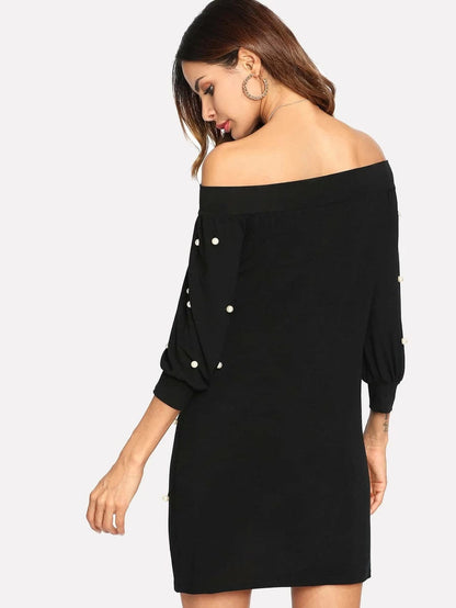 Pearl Beading Bardot Dress Periwinkley Shop