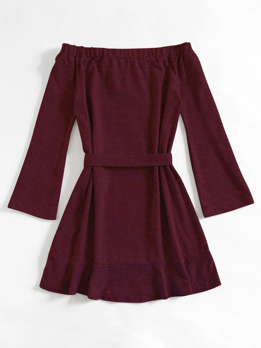 Off Shoulder Tie Waist Dress Periwinkley Shop