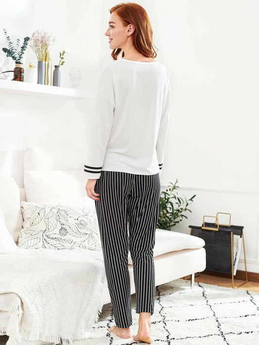 Slit Detail Striped Long Pajama Set Periwinkley Shop