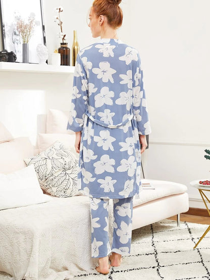 Calico Print Cami Pajama Set With Robe Periwinkley Shop