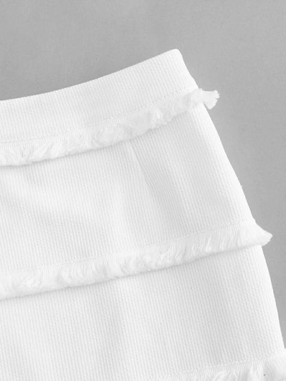Fringe Detail Textured Crop Top & Skirt Set Periwinkley Shop