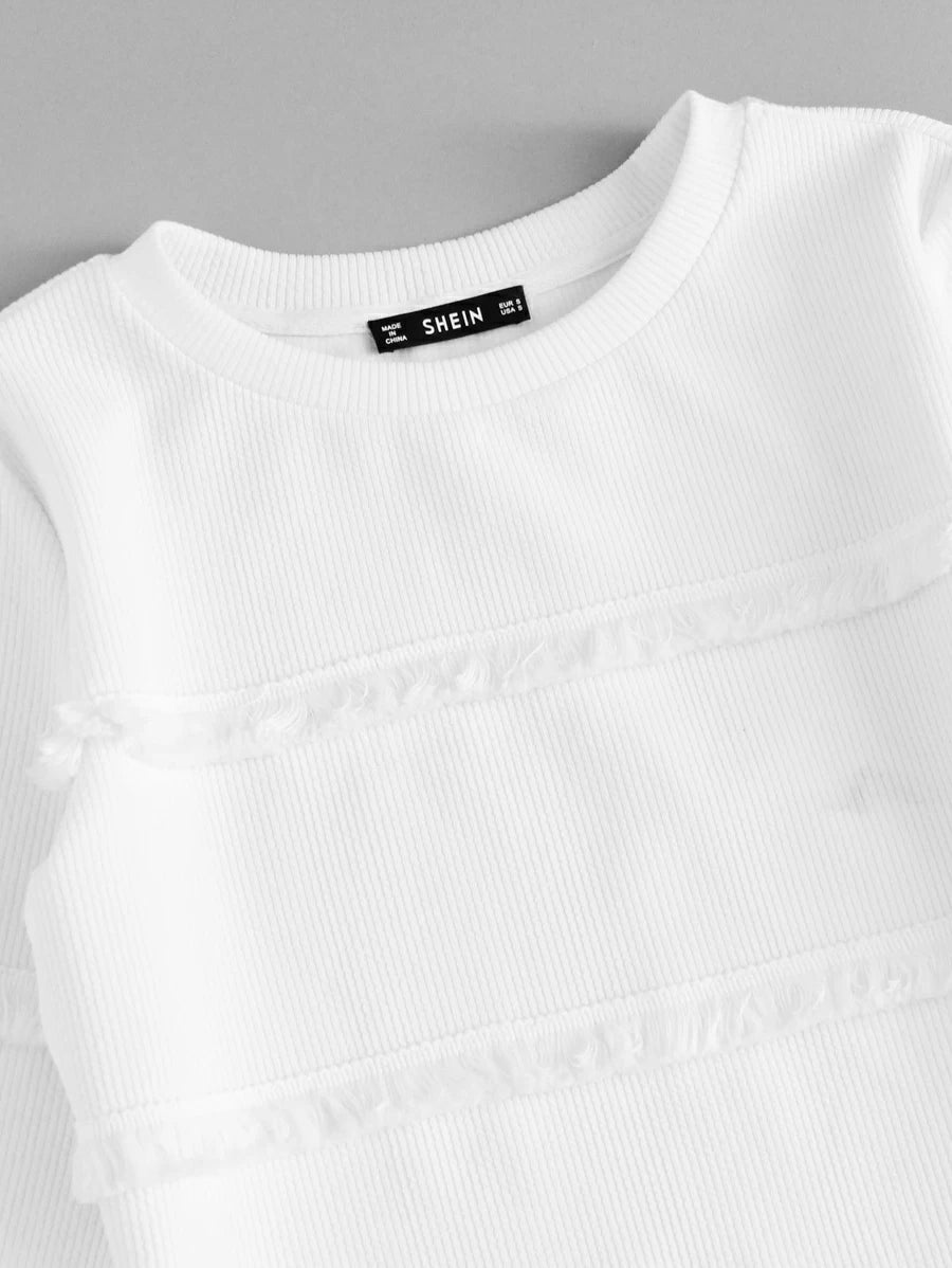 Fringe Detail Textured Crop Top & Skirt Set Periwinkley Shop