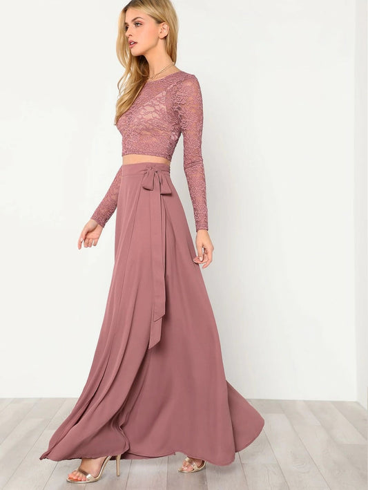 Crop Lace Top & Knot Skirt Co-ord Periwinkley Shop