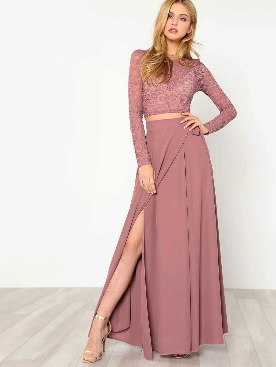 Crop Lace Top & Knot Skirt Co-ord Periwinkley Shop