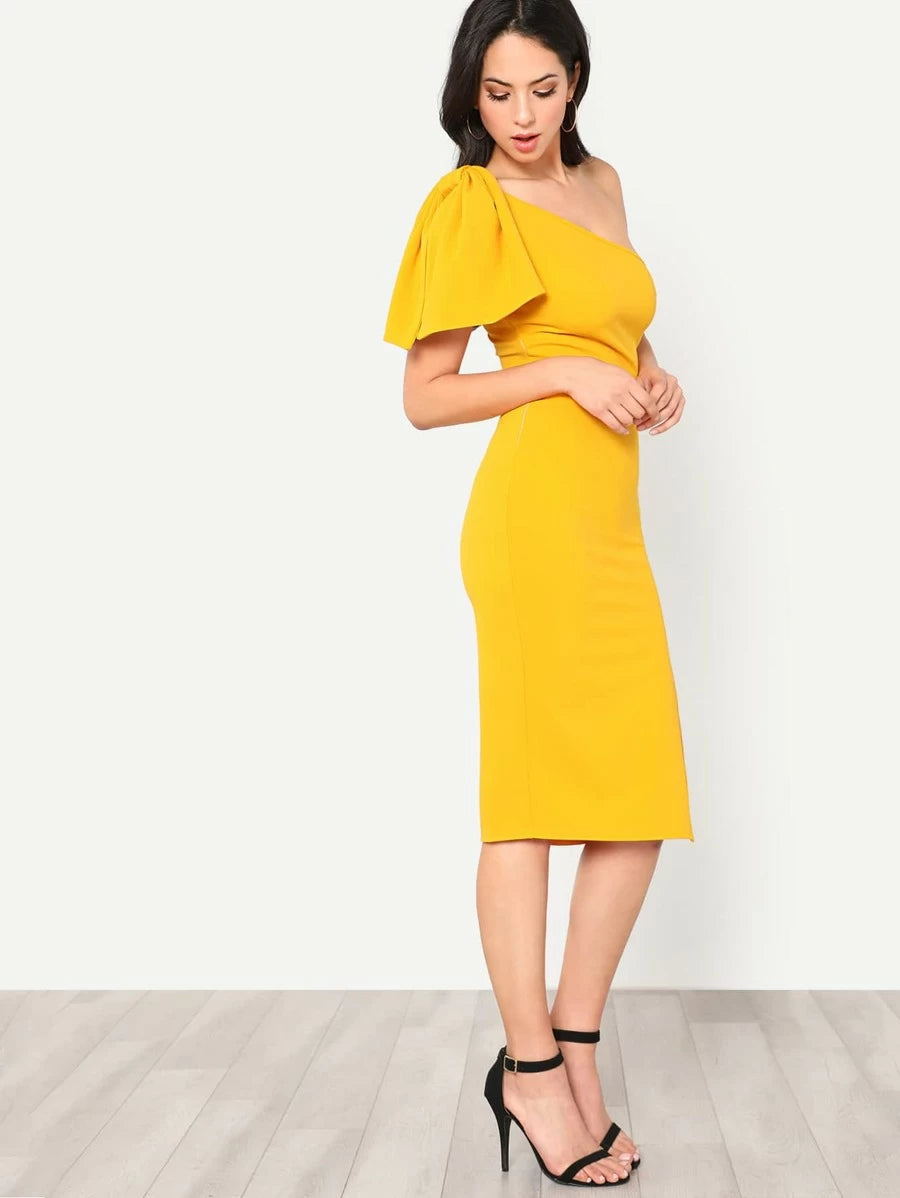Exaggerate Bow Detail One Shoulder Dress Periwinkley Shop