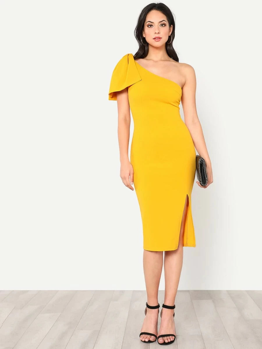 Exaggerate Bow Detail One Shoulder Dress Periwinkley Shop
