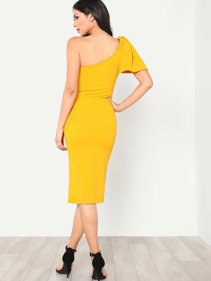 Exaggerate Bow Detail One Shoulder Dress Periwinkley Shop