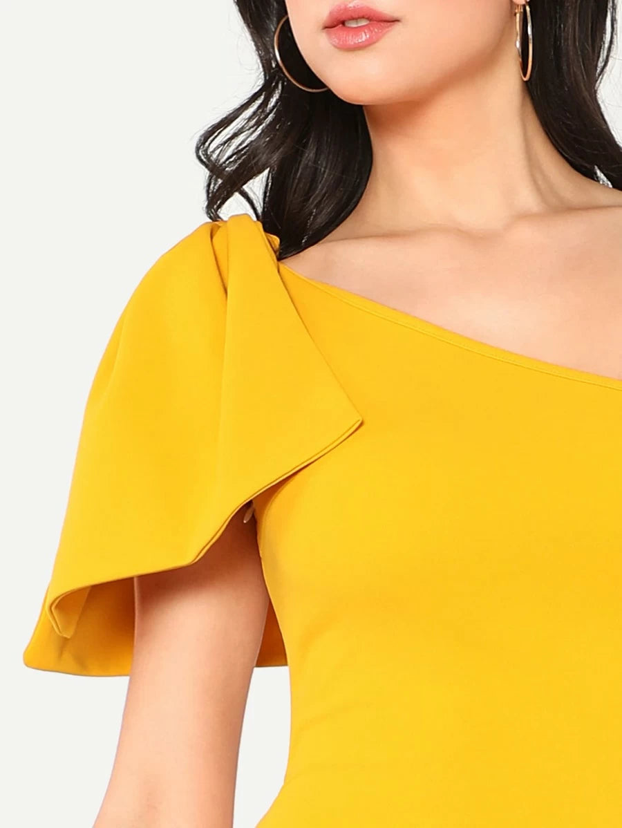 Exaggerate Bow Detail One Shoulder Dress Periwinkley Shop