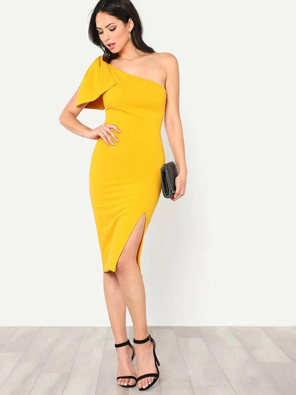 Exaggerate Bow Detail One Shoulder Dress Periwinkley Shop