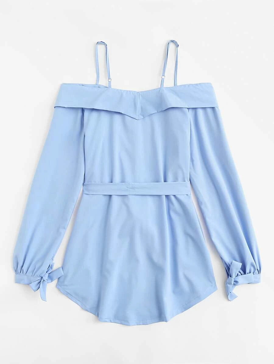 Cold Shoulder Self Tie Waist Dress Periwinkley Shop