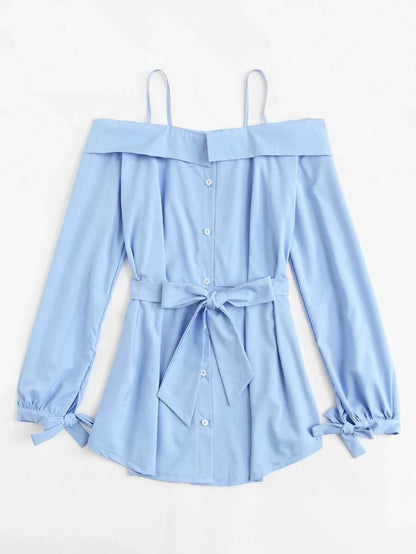 Cold Shoulder Self Tie Waist Dress Periwinkley Shop