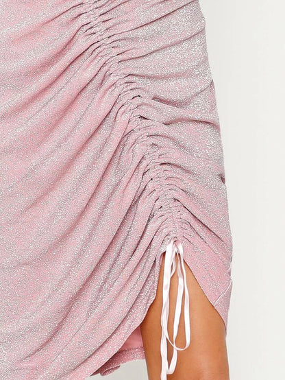 Shirred Drawstring Detail Glitter Cami Dress Periwinkley Shop