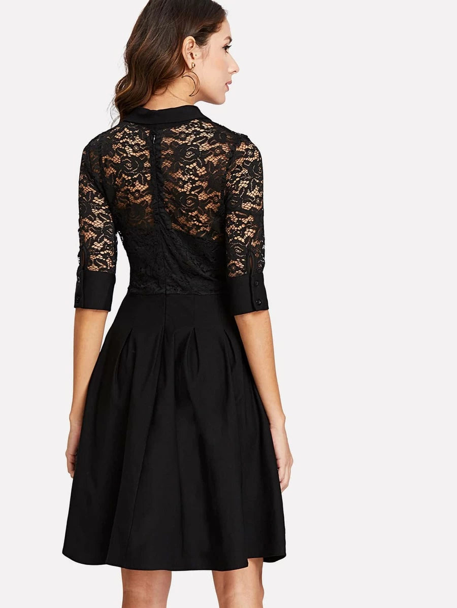 Lace Contrast Shirt Dress Periwinkley Shop